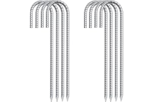 FENGAIM 8 Pack Tent Pegs, 12 Inch Heavy Duty Galvanised Steel Ground Rebar Stakes J Hooks Anchors Anchorage Stakes Tent Pegs Garden Stake Pegs Landscape Pins for Camping Tents Trampoline