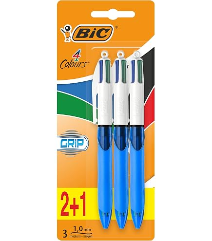 Pack 3 Bolígrafos BIC 4 Colores FC Barcelona - Diseño Oficial Azulgrana, Puntas 1,0 Mm, Recargables