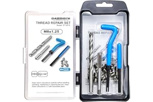 DASBSTE Gewindereparatur Satz - Gewindereparaturwerkzeuge inkl. Gewindeeinsätze, Einbauwerkzeug, Zapfenbrecher, Gewindebohrer sowie Bohrer für die Reparatur von Innengewinden (M8 x 1,25)