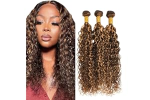 Jucames Human Hair Bundles Water Wave P4/27 Highlight Blonde Color Knotless Virgin Double Weft Human Hair Extension 3 Bundles Total 150g 12 14 16 Inch For Women