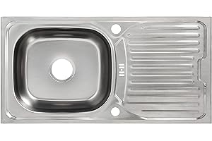 KETON Kitchen Sink Stainless Steel 86 x 43.5 cm Built-in Sink with Draining Board with Reversible Siphon Corrosion Resistant and Easy to Clean X