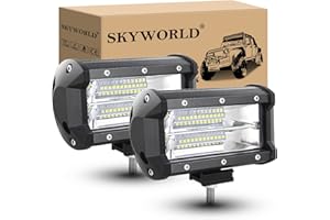 SKYWORLD 2Pcs 5 Pouces 13 cm 72W Phare de Travail led 12V 24V projecteur lumière inondation Feux de Travail Etanche IP67 Rampe de Phare led pour 4X4 Voiture Camion Tracteur SUV Bateau