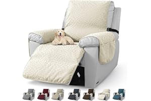 CHELZEN Latest Water Repellent Recliner Slipcovers Non-Slip Recliner Chair Covers with Pockets Furniture Protector for Recliner Chair with Elastic Straps (Beige, Recliner)