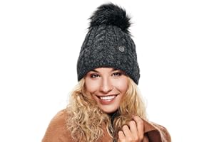 ELIMELI® Damska zimowa czapka, ciepła czapka z dzianiny, czapka zimowa z pomponem Slouch, dzianina, damska czapka z pomponem, wyprodukowana w UE 15568