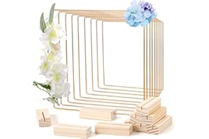 ‎SNTIEECR Sntieecr 10 Stück 20cm Quadrat Metall Blumen Ringe Mittelstück für Tisch mit 10 Stück Holz Platzhalter, Gold Metall Kranz Ringe für DIY Hochzeit Kranz Dekor, Traumfänger und Wandbehang Handwerk