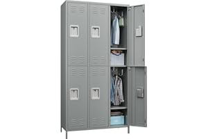 SUPEER Armadietto in metallo con 6 scomparti, armadio guardaroba in metallo con prese d'aria per dipendenti, palestra, scuola, ufficio (Grigio chiaro)