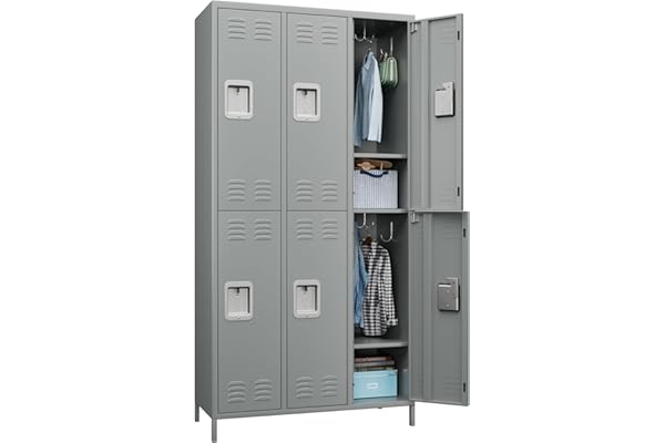 SUPEER Casier Métallique Verrouillable 6 Compartiments avec Ventilation - Armoire de Rangement Sécurisée pour Entreprises, Écoles, Salles de Sport et Bureaux - Gris Clair