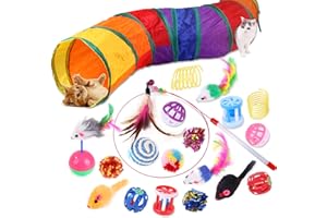 Wefine 20 Pcs Cat Toys, Kitten Toys for Indoor Cats, Cat Tunnel Interactive Feather Teaser Wand Ball Toy Set for Kitty and Cats