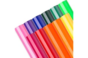 Whaline Heat Transfer Vinyl Set 11 Sheet Rainbow Color Heat Transfer Paper Permanent HTV Iron on Vinyl Adhesive Vinyl Sheet for DIY Fabric T-Shirts Crafts Holiday Gifts Christmas Decor, 12 x 8 Inch