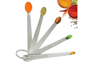 KUESN 5Pcs Mini Measuring Spoons Set Heavy Duty Stainless Steel Measuring Spoons for Fits in Spice Jar Dry or Liquid Ingredients
