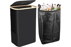 SXUUXB Poubelle tri Selectif 100l, Avec Couvercle et Sac à Main, Poubelle de tri de Dépôt Avec Trou, Idéal Systèmes de tri des Déchets , Rpoubelle Exterieur, Rangement Bouteille Poubelle Recyclage (noir)
