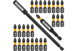 LOZAGU 27-Piece PZ2 25mm Bits, PZ2 Screwdriver Impact Bits Set with Magnetic 60mm and 152mm Professional Impact Bit Holders (PZ2 Bits with Bit Holders（25mm）)