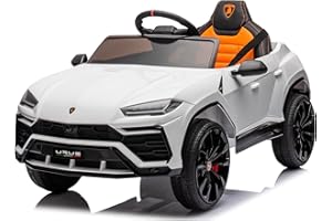 MONDIAL TOYS Macchina Elettrica Per Bambini Lamborghini Urus con Sedile in Pelle Auto Elettrica 12V per Bambini Full Optional Bianco