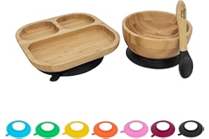 Tiny Dining Kinder Bamboo Geschirr Set - Teller, Schüssel, Löffel mit Aufenthalt Saug Put - Schwarz