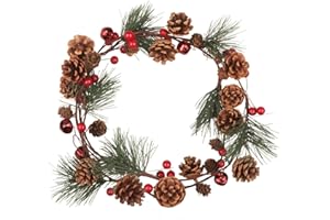 Songjum Decoración Navideña Guirnalda 6.5 FT Guirnalda de Abeto Navidad con Campanas Rojas Corona de Navidad Puerta para Chimenea Escaleras Puerta Manto Exterior Ventana Repisa