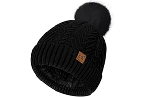 ECOMBOS Bobble Hat Women - Winter Hats for Women Warm Beanie Hat Knitted Wooly Hats Thermal Fleece Line with Pom Pom for Ladies Outdoor Ski