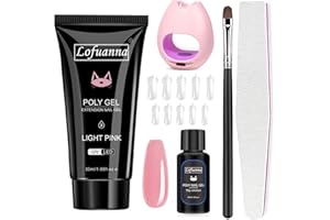 Lofuanna Poly Nagel Gel Set,30ml Light Pink Nagelverlängerungs Gel Set mit Nagel Lampe Slip Lösung,Gelnägel Starterset Nail Art Design für Anfänger