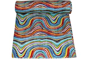 Sophia-Art Indian King - Colcha de algodón puro con estampado de bloques de mano, diseño bohemio y hecho a mano, diseño de Kantha