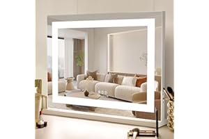 FENCHILIN Specchio da trucco con illuminazione, striscia LED Hollywood con illuminazione, dimmerabile, USB, con interruttore touch, ingrandimento 10x, 58 x 46 cm, specchio con illuminazione