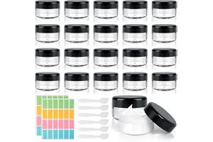AiQInu 20 st. 30 ml resebehållare, transparenta resekrämbehållare, kosmetiska plastburkar med 6 skrapa 48 klistermärken, tomm
