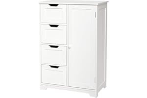 Mondeer Bathroom Storage Cabinet with 4 Drawers 1 Door Adjustable Partition Wooden Modern Style for Bathroom, 56 x 30 x 82.5 cm (L x W x H), White