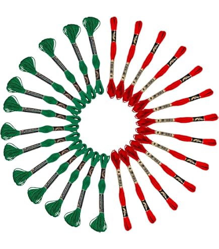 Fil à Broder Coton Rouge - Lot De 14 Brins De 7,6 M (120 Yards) - Pour Point De Croix, Bracelets D'amitié, Broderie - Couleurs Vives Et Résistantes - 9