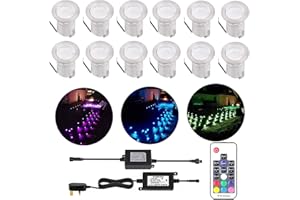 CISLAN CISALN RGB LED Decking Lights,Outdoor Waterproof Plinth Deck Lights,High Brightness Buried Garden Light for Decking Lighting, Kitchen Plinths, Bathroom Lights, Saunas Pack of 12 (RGB)