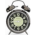 CHEREEKI Alarm Clock, Kids Alarm Clock for Heavy Sleepers with Twin Bell and Large Digits, Loud Battery Retro Alarm Clock with Night Light for Bedside, Bedroom(Battery Included), Black (06-5072)