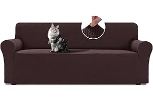 BellaHills Stretch Waterproof Sofa Over 3-Seater (185-215 cm), Sofa Cover Polyester Elastic Couch Cover Blanket Sofa Protection Brown