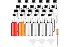 YBCPACK kleine flaschen zum befüllen 24 Stück - 50ml Mini Shot fläschchen mit Deckel für Hochzeit, Party, Kunst - Inklusive 3 Mini Plastik Trichter und 1 Bürste