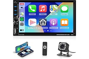 Rimoody Bilradio 2 Din med Trådlös Carplay,7 tum 2 Din Radio Bil Bluetooth med HD-skärm med Android Auto Mirror Link GPS Navi FM/AUX/USB/EQ/DVR Remote Camera Rear Camera