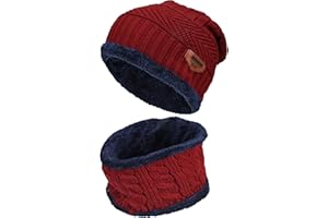 World of Shawls Unisex Men Women Knitted Fleece Beanie Hat and Loop Circle Scarf Snood Set Warm Soft and Comfortable