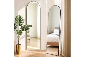 ABXMAS Black Arch Floor Mirror 152x42cm Aluminium Frame, Tempered Glass Full Length Mirrors, Wall Mounted Mirror Compact for Space Saving