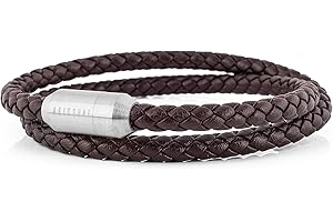 Akitsune Suprema bransoletka z prawdziwej skóry, magnetyczne bransoletki dla kobiet, mężczyzn, podwójna, stal nierdzewna, srebrna, matowa czerń, 39, Skóra, bez kamienia