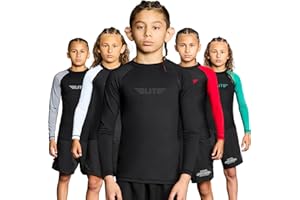 Elite Sports Rash Guards for Boys and Girls, Full Sleeve Compression BJJ Kids and Youth Rash Guard