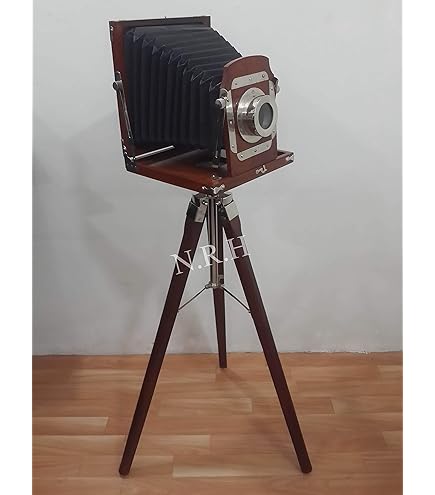 Classic Vintage Design Camera With Wooden Tripod | Retro Home Style - UK - View #3
