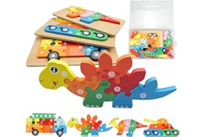 suaywo 4 Piezas Puzzle de Madera para Niños Rompecabezas de Animales Montessori Juguete Puzzles de Madera Educativos Juguetes Bebes Traer Caja de Almacenamiento de Rompecabezas para 1 2 3 4 Años Niños
