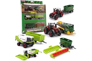 Toyland® Pack of 6 Die Cast Metal Farm Tractor & Implements Set - Approx. 5cm - 4 Assorted Designs - 1 Chosen at Random
