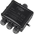 PEBA® IP68 Waterproof Junction Box,Waterproof Cable Connector Outdoor, Big 4-Way Outdoor Cable Connectors, Wire Connector,Extension Electrical Cable Protector for Cable Diameter Ø4mm-14mm Black