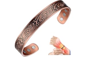 MagEnergy 99.9% Pure Copper Magnetic Bracelet with 6 Powerful Magnets, Cuff Bangle with Jewelry Gift Box
