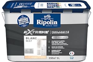 RIPOLIN - Sous-Couche Universelle Extrême Intérieur - Tous Supports - Anti Goutte - Très Forte Adhérence sur le Support - Enduit Avant Peinture - Mat - 5L - Blanc