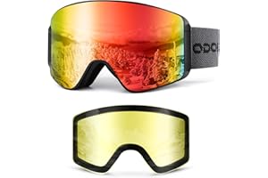 Odoland Ski Goggles Set with Detachable Magnetic Lens, Frameless Interchangeable Lens for Cloudy or Sunny, Anti-Fog UV Protection Men Women Snow Goggles for Skating Skiing and Snowboard