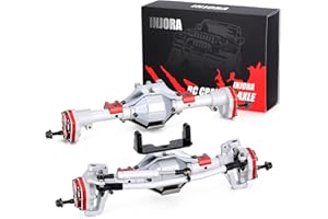 INJORA Crawler Axles RC Eje Delantero y Eje Trasero del Portal con Protector para 1:10 RC Crawler Car Axial SCX10 & SCX10 II 90046 90047 (Plateado y Rojo)