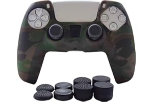 Hikfly Silicone Cover for PS5 Skin, Non-Slip Compatible with PS5 Controller Grips - 1x Skins with 8 x Thumb Grip Caps (Grey)