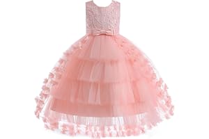 M MUNCASO Girls Princess Dress Kids Flower Lace Tulle Dress Girls Evening Dress Floral Lace Bridesmaid Wedding Pageant Gown High-Low Party Dress Sleeveless Elegant Formal Cocktail Prom Dance Ball