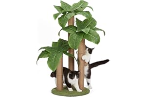 LEMONDA 31.5Inch Cat Scratching Post,Cat Scratcher Tree with 3 Scratching Poles & 2 Interactive Dangling Balls,Cats Scratching Posts for Indoor Kitten & Adult Cats (Banana Tree)