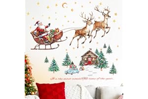 SHUCHING Adesivi Murali di Babbo Natale, Adesivi da Parete per Alci Renne Slitta Auto Casa Albero di Natale, Decorazione Murale Natalizia per la Stanza dei Bambini Festa Cucina Porta Negozio