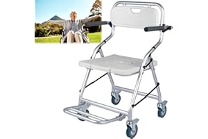 RSHJD Sedia da Doccia Pieghevole Sedile da Bagno con Rotelle per Anziani e Disabili, Sedia WC Doccia Con Piastra del Sedile a Forma di U, Sgabello Bagno Doccia - Buone Prestazioni Antiscivolo