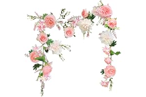 ORGMEMORY Ghirlanda di Peonie, 180cm, Ghirlanda Fiori Artificiali, Fiori per Arco, Ghirlanda Floreale per la Decorazione di Nozze Home Table Decorazione (Ghirlanda di Peonie)