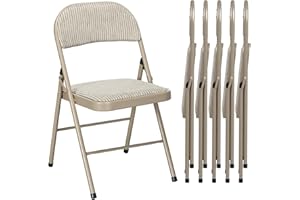 HOMCOM Zestaw 6 składanych krzeseł do jadalni przenośne składane krzesło do wnętrz z lnianą poduszką i stalową ramą dim. 45 l x 46P x 78H cm Beżowy